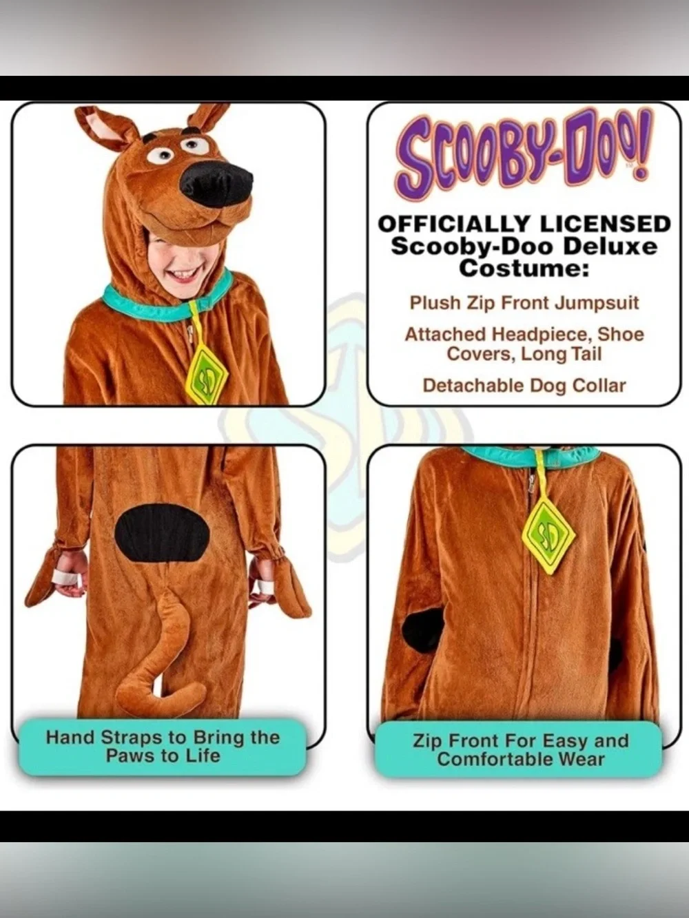 Scooby-Doo Costume Jumpsuit Hooded Plush Costume Kid’s Small